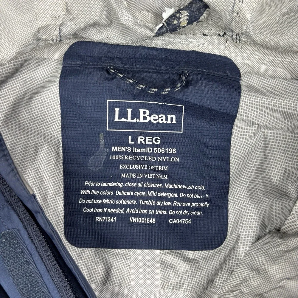 LL Bean TEK Jacket Mens Large‎ Blue Hooded Full Zip Rain Windbreaker Coat Casual